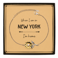Load image into Gallery viewer, When I am in New York I&#39;m home Sunflower Bracelet, Message Card Gifts For New York, State New York Birthday Gifts for Friends Coworker
