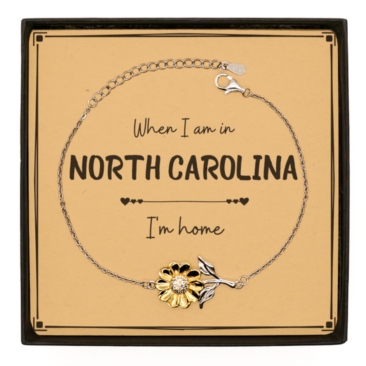 When I am in North Carolina I'm home Sunflower Bracelet, Message Card Gifts For North Carolina, State North Carolina Birthday Gifts for Friends Coworker