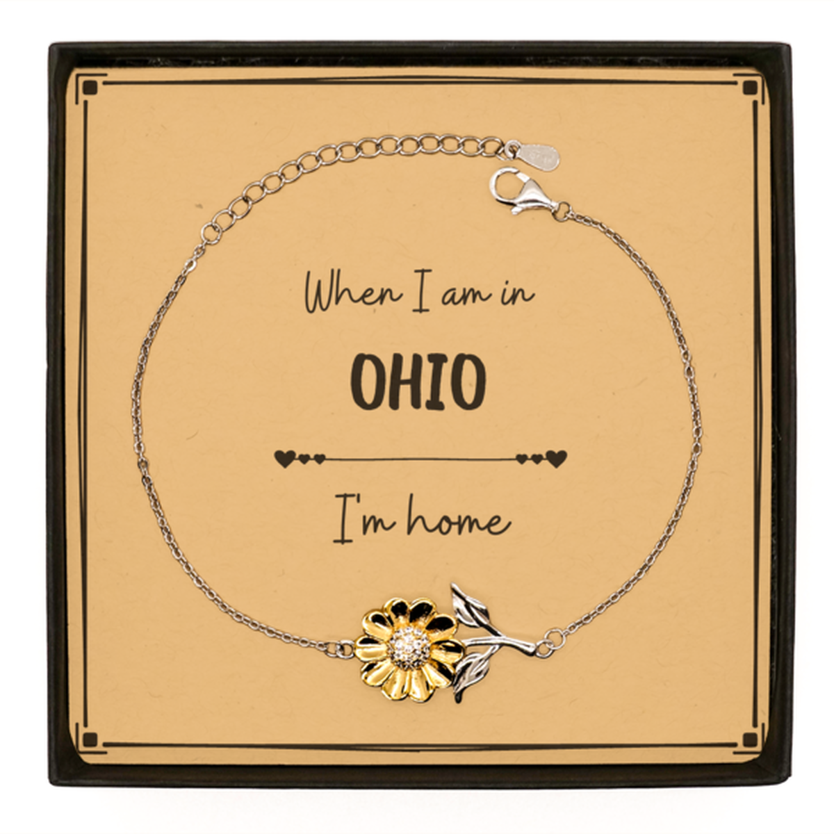 When I am in Ohio I'm home Sunflower Bracelet, Message Card Gifts For Ohio, State Ohio Birthday Gifts for Friends Coworker