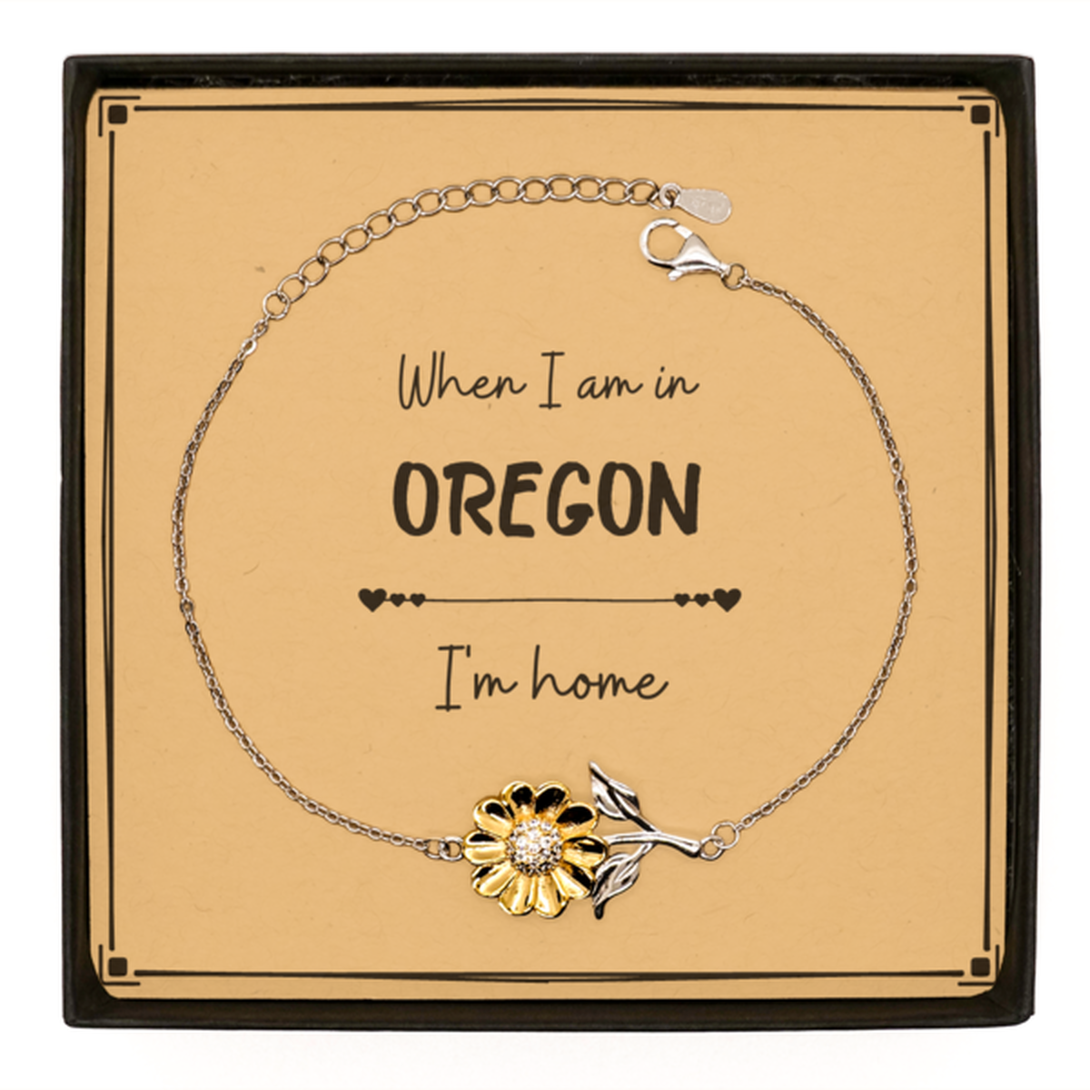 When I am in Oregon I'm home Sunflower Bracelet, Message Card Gifts For Oregon, State Oregon Birthday Gifts for Friends Coworker
