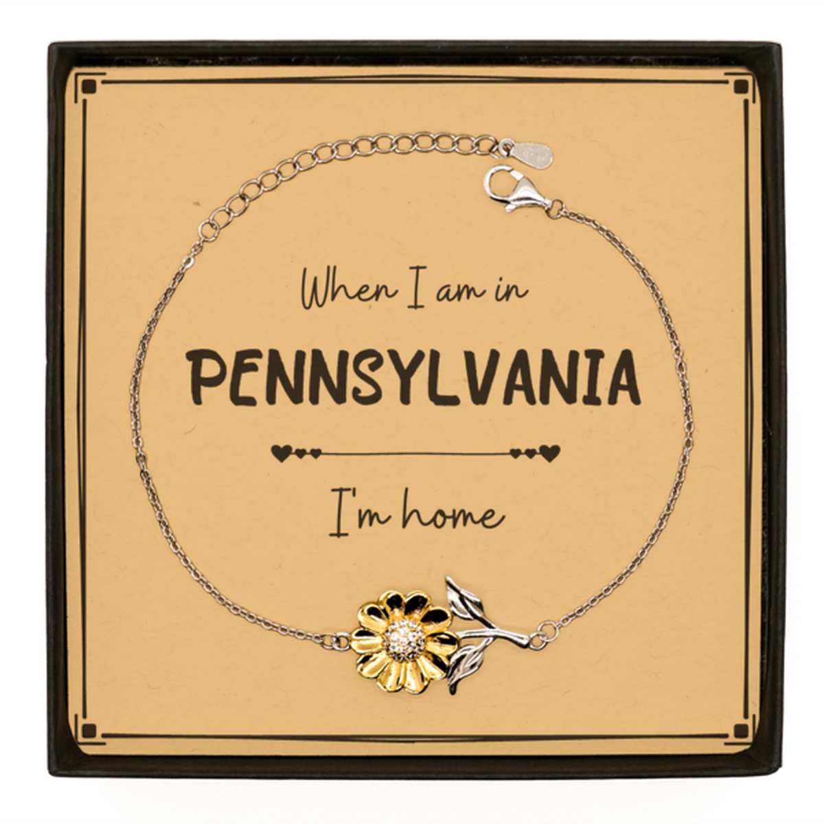 When I am in Pennsylvania I'm home Sunflower Bracelet, Message Card Gifts For Pennsylvania, State Pennsylvania Birthday Gifts for Friends Coworker