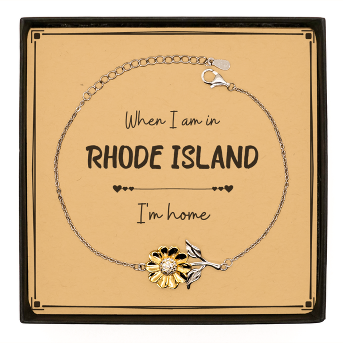 When I am in Rhode Island I'm home Sunflower Bracelet, Message Card Gifts For Rhode Island, State Rhode Island Birthday Gifts for Friends Coworker
