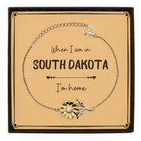 Load image into Gallery viewer, When I am in South Dakota I&#39;m home Sunflower Bracelet, Message Card Gifts For South Dakota, State South Dakota Birthday Gifts for Friends Coworker
