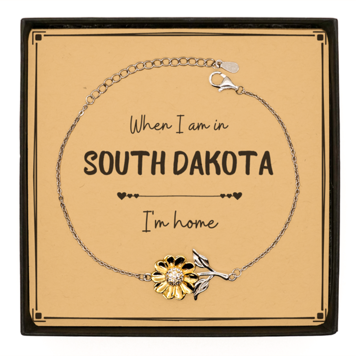 When I am in South Dakota I'm home Sunflower Bracelet, Message Card Gifts For South Dakota, State South Dakota Birthday Gifts for Friends Coworker