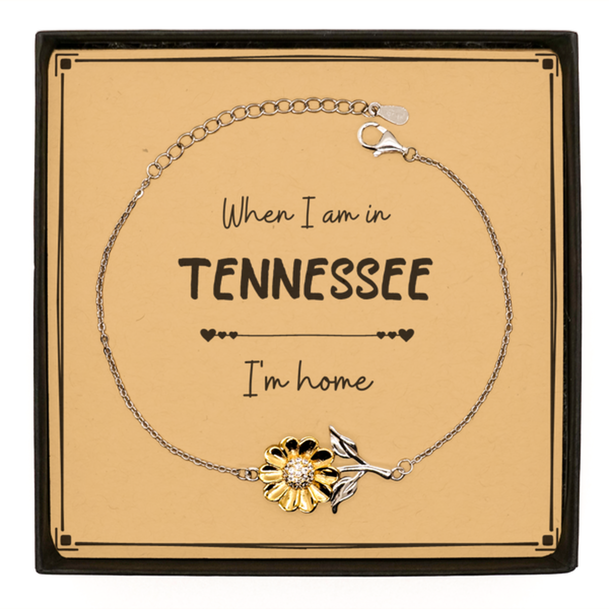 When I am in Tennessee I'm home Sunflower Bracelet, Message Card Gifts For Tennessee, State Tennessee Birthday Gifts for Friends Coworker
