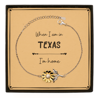 Load image into Gallery viewer, When I am in Texas I&#39;m home Sunflower Bracelet, Message Card Gifts For Texas, State Texas Birthday Gifts for Friends Coworker
