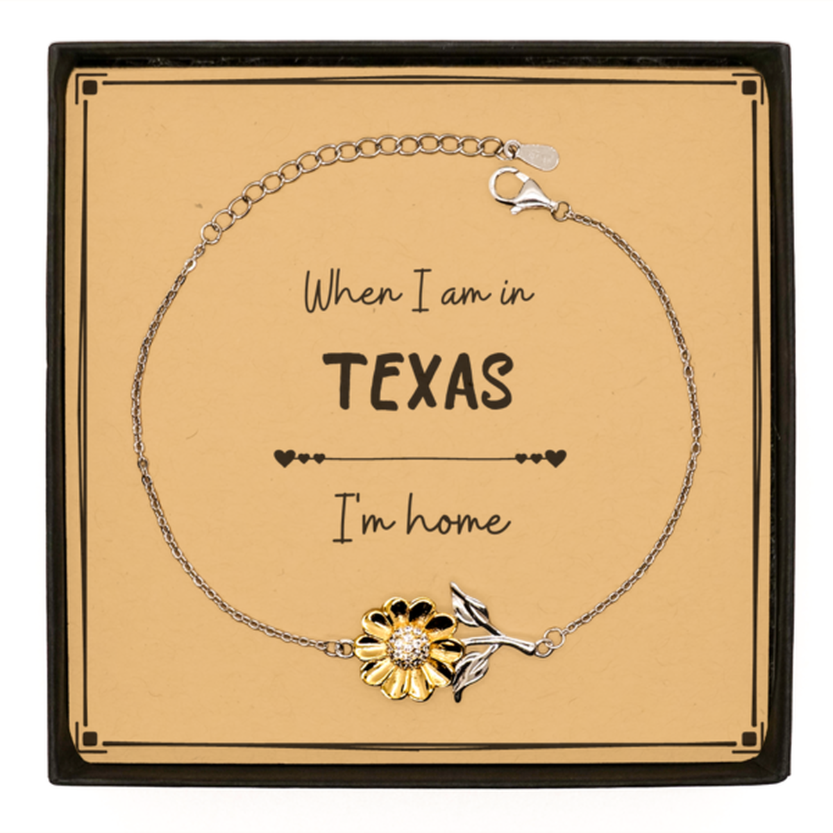When I am in Texas I'm home Sunflower Bracelet, Message Card Gifts For Texas, State Texas Birthday Gifts for Friends Coworker