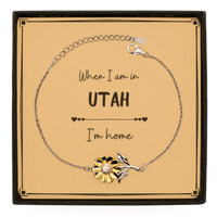 Load image into Gallery viewer, When I am in Utah I&#39;m home Sunflower Bracelet, Message Card Gifts For Utah, State Utah Birthday Gifts for Friends Coworker
