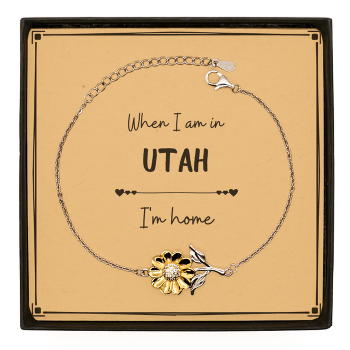 When I am in Utah I'm home Sunflower Bracelet, Message Card Gifts For Utah, State Utah Birthday Gifts for Friends Coworker