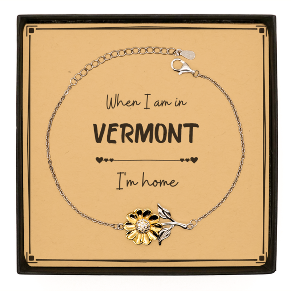 When I am in Vermont I'm home Sunflower Bracelet, Message Card Gifts For Vermont, State Vermont Birthday Gifts for Friends Coworker