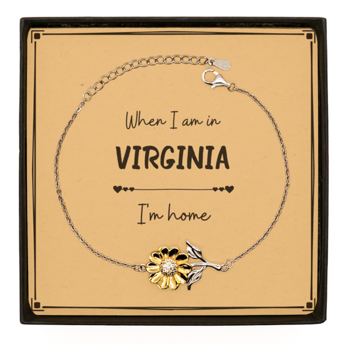 When I am in Virginia I'm home Sunflower Bracelet, Message Card Gifts For Virginia, State Virginia Birthday Gifts for Friends Coworker