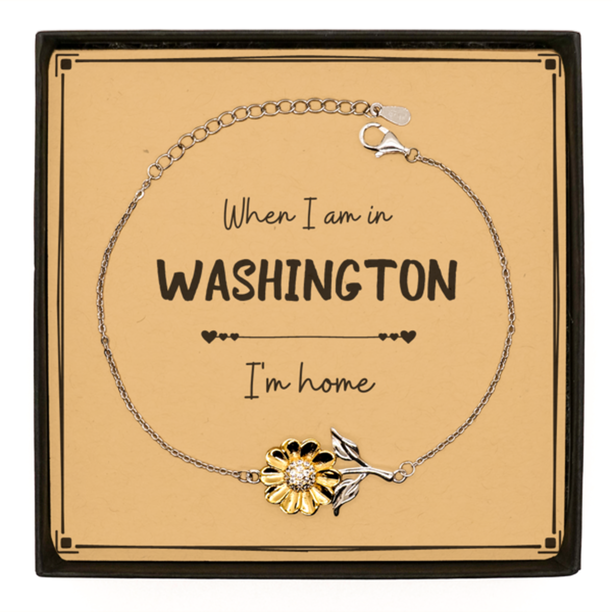 When I am in Washington I'm home Sunflower Bracelet, Message Card Gifts For Washington, State Washington Birthday Gifts for Friends Coworker