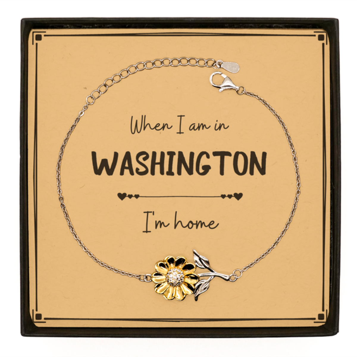 When I am in Washington I'm home Sunflower Bracelet, Message Card Gifts For Washington, State Washington Birthday Gifts for Friends Coworker