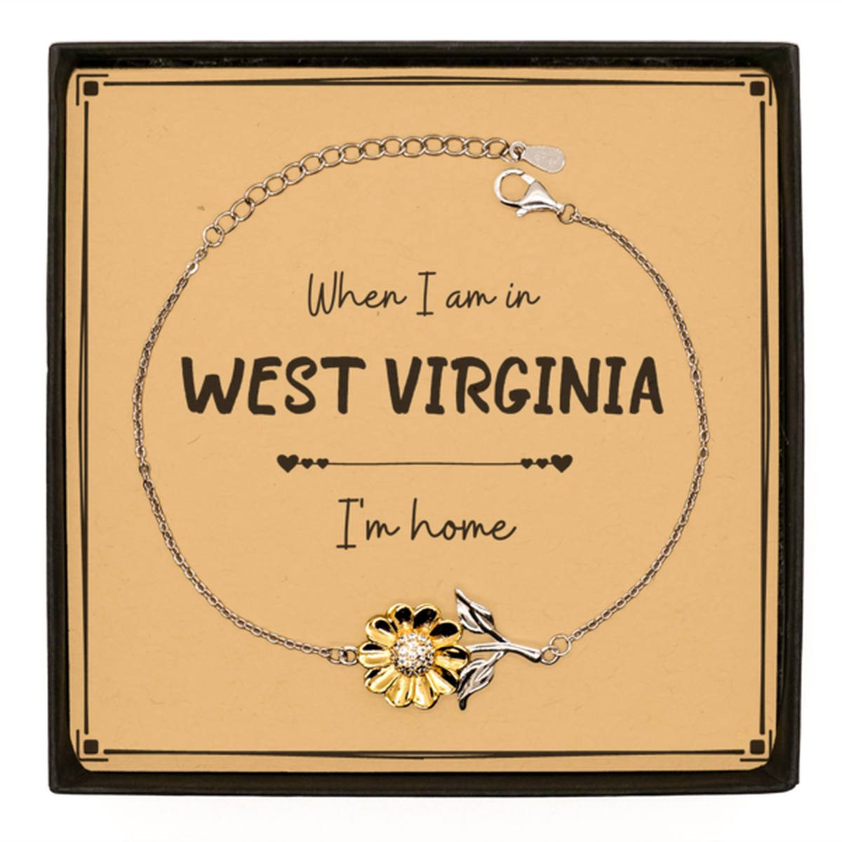 When I am in West Virginia I'm home Sunflower Bracelet, Message Card Gifts For West Virginia, State West Virginia Birthday Gifts for Friends Coworker