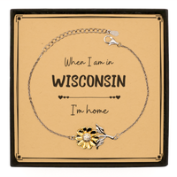 Load image into Gallery viewer, When I am in Wisconsin I&#39;m home Sunflower Bracelet, Message Card Gifts For Wisconsin, State Wisconsin Birthday Gifts for Friends Coworker
