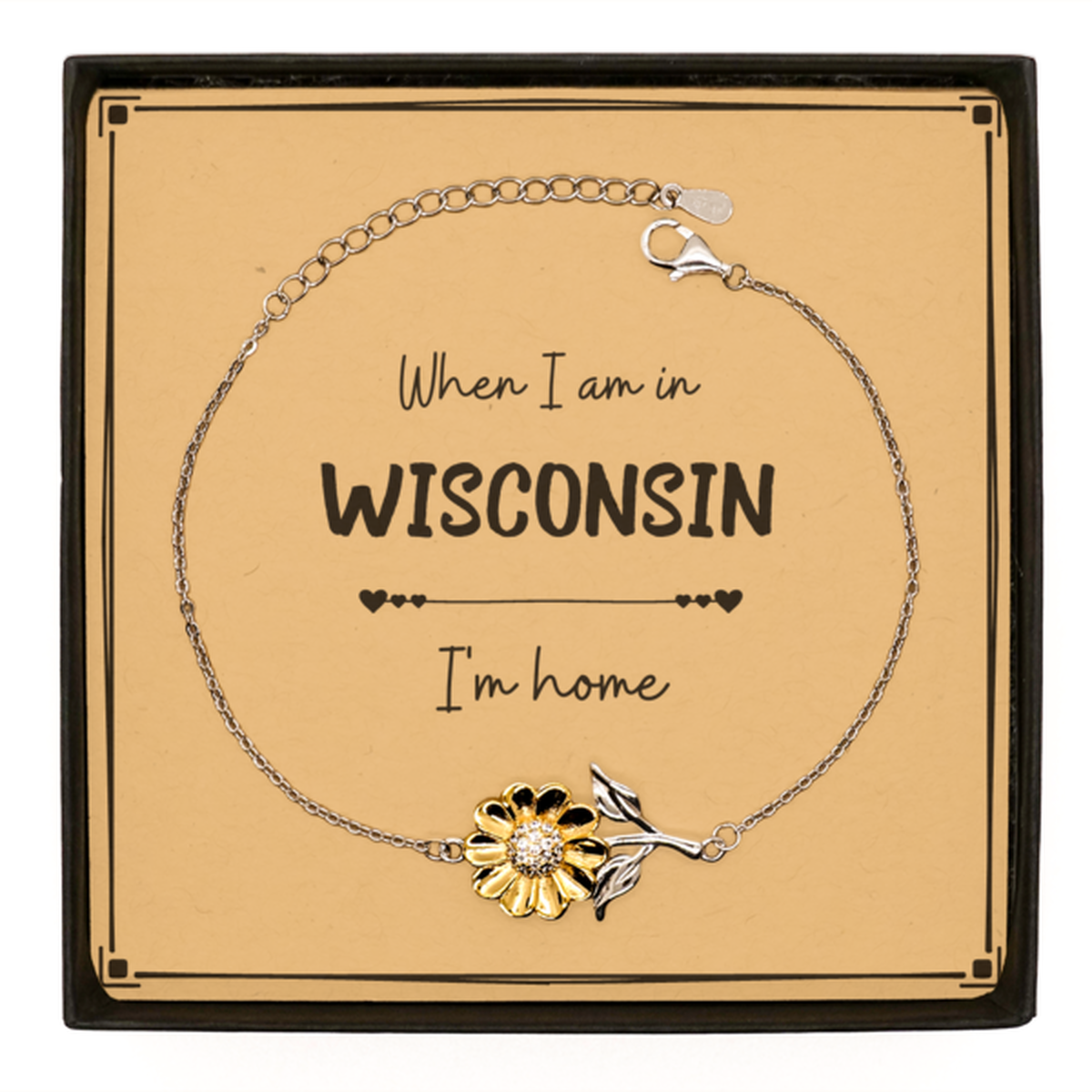 When I am in Wisconsin I'm home Sunflower Bracelet, Message Card Gifts For Wisconsin, State Wisconsin Birthday Gifts for Friends Coworker