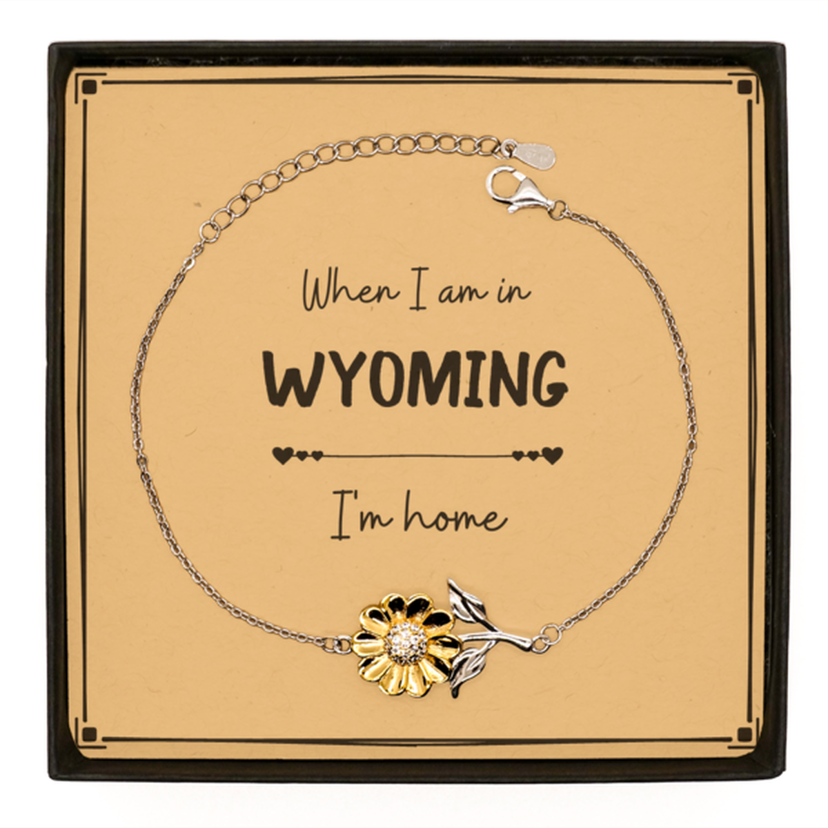 When I am in Wyoming I'm home Sunflower Bracelet, Message Card Gifts For Wyoming, State Wyoming Birthday Gifts for Friends Coworker