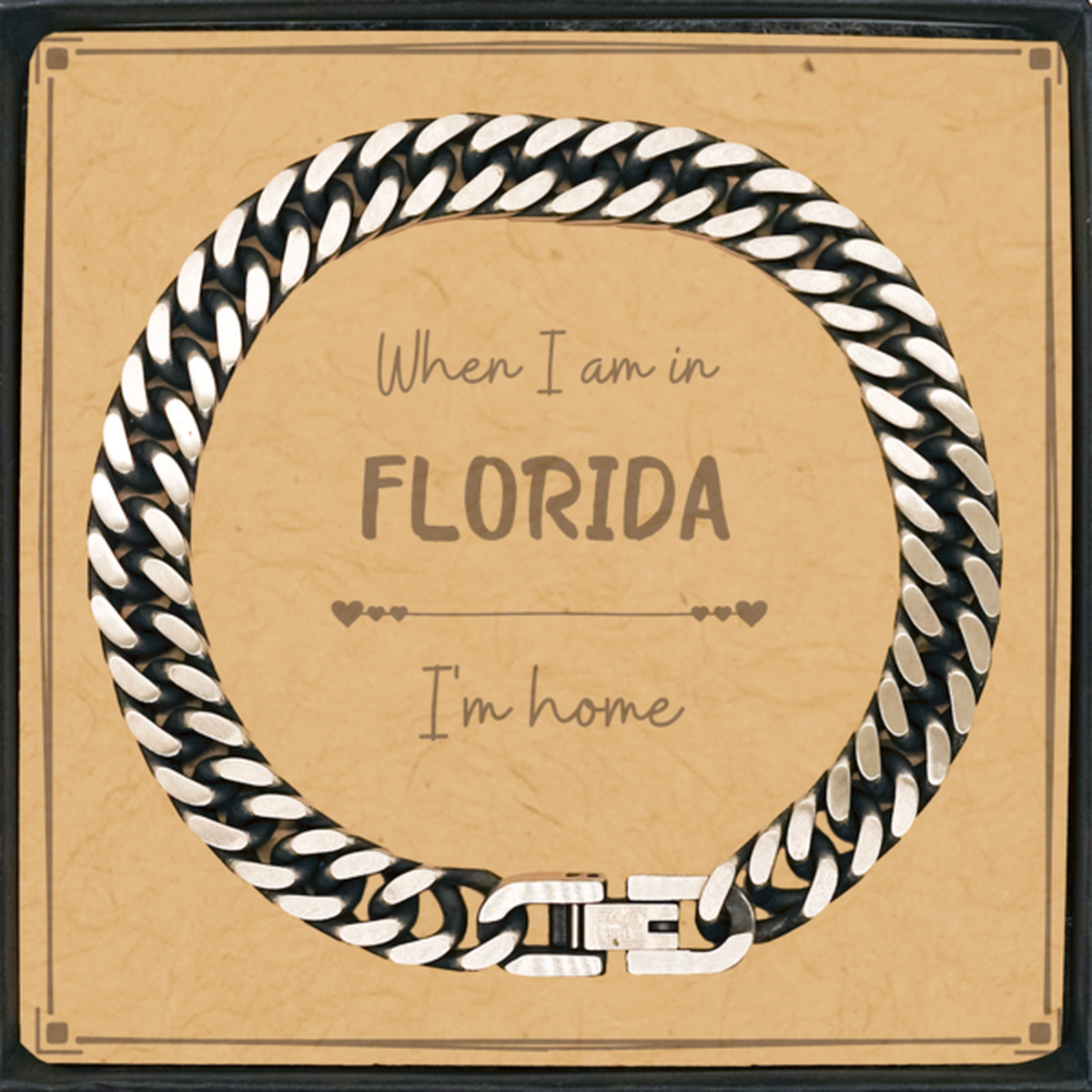 When I am in Florida I'm home Cuban Link Chain Bracelet, Message Card Gifts For Florida, State Florida Birthday Gifts for Friends Coworker