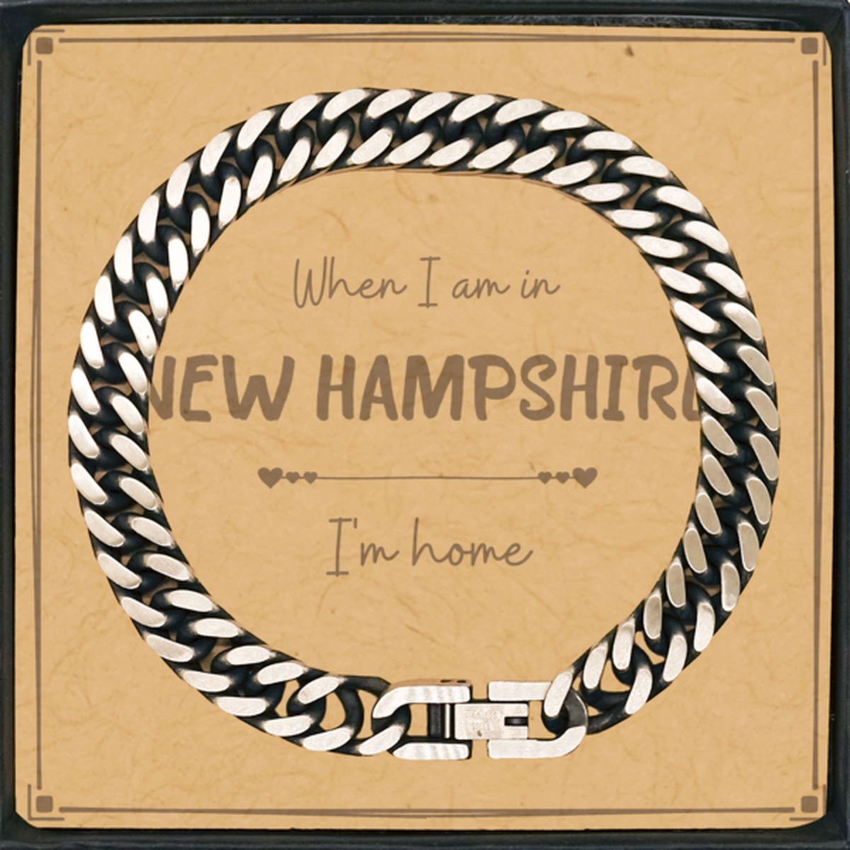 When I am in New Hampshire I'm home Cuban Link Chain Bracelet, Message Card Gifts For New Hampshire, State New Hampshire Birthday Gifts for Friends Coworker