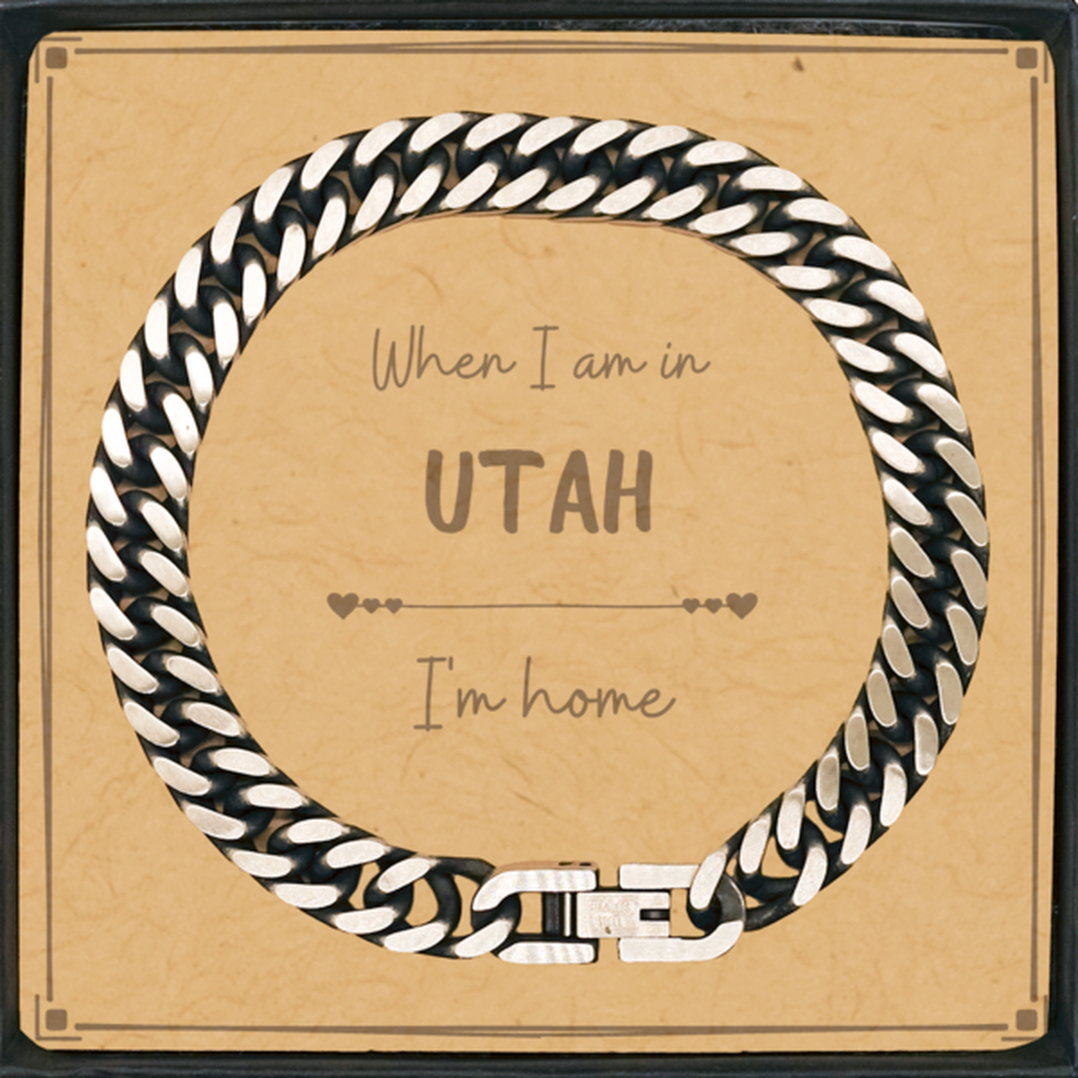 When I am in Utah I'm home Cuban Link Chain Bracelet, Message Card Gifts For Utah, State Utah Birthday Gifts for Friends Coworker