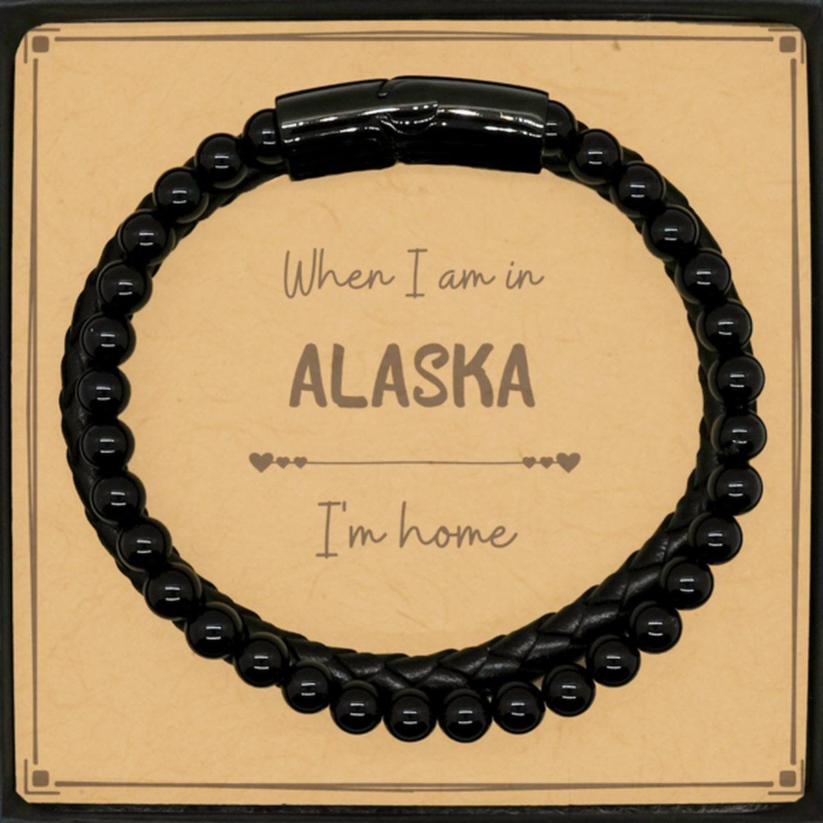 When I am in Alaska I'm home Stone Leather Bracelets, Message Card Gifts For Alaska, State Alaska Birthday Gifts for Friends Coworker