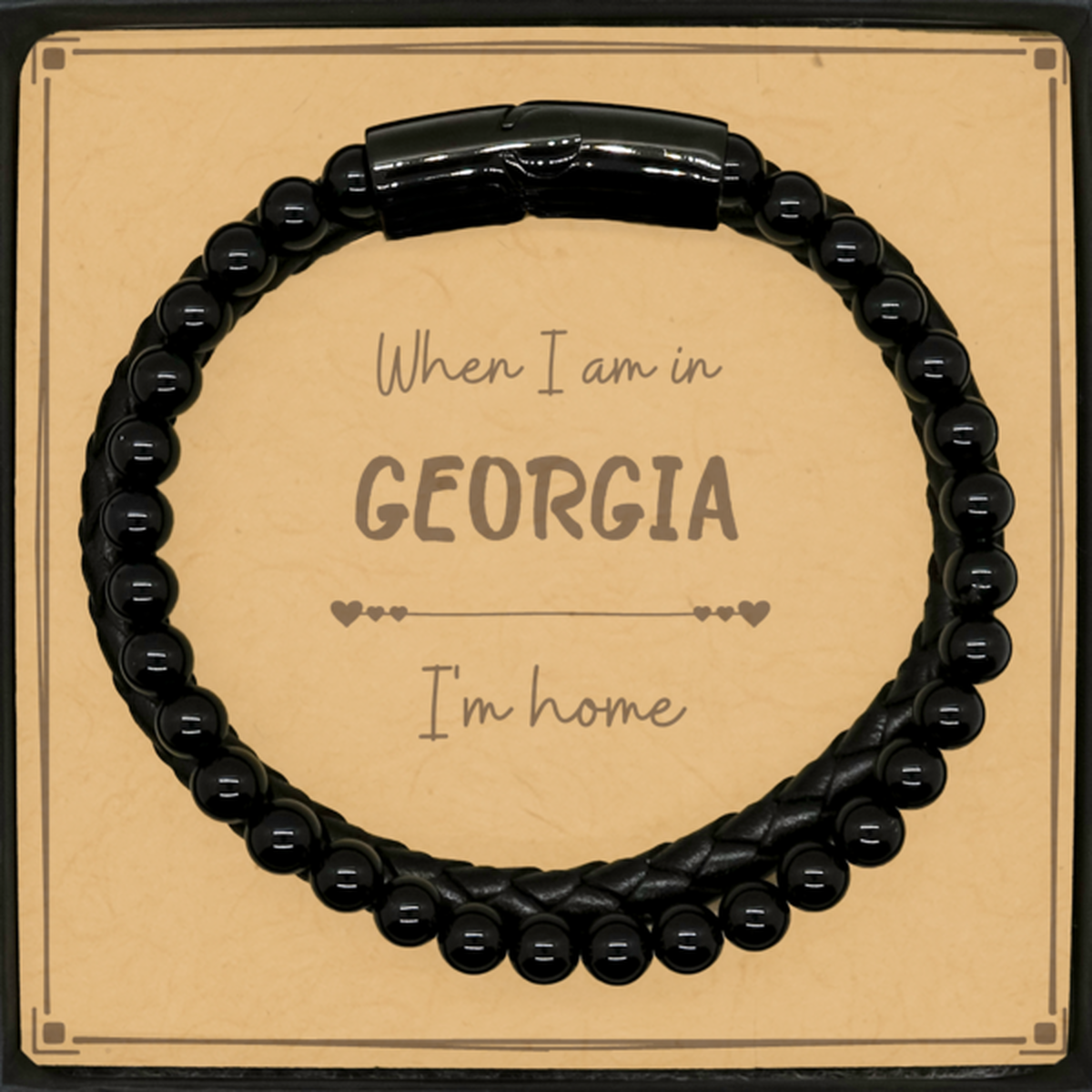 When I am in Georgia I'm home Stone Leather Bracelets, Message Card Gifts For Georgia, State Georgia Birthday Gifts for Friends Coworker