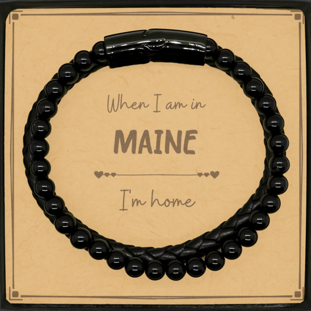 When I am in Maine I'm home Stone Leather Bracelets, Message Card Gifts For Maine, State Maine Birthday Gifts for Friends Coworker