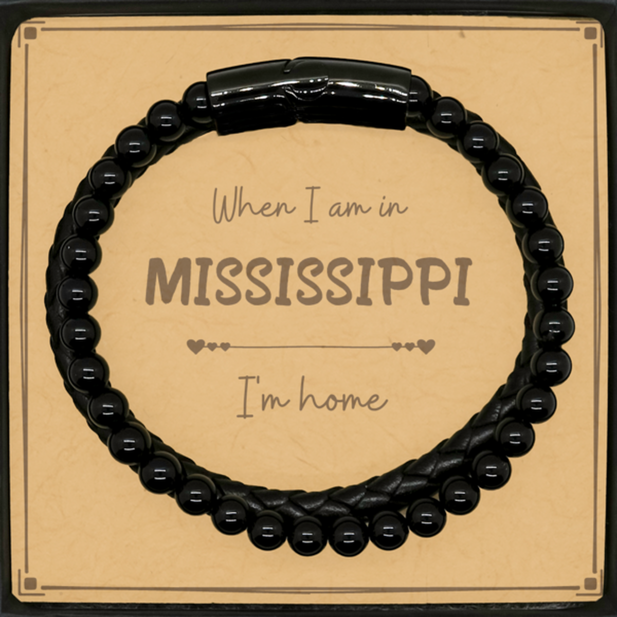 When I am in Mississippi I'm home Stone Leather Bracelets, Message Card Gifts For Mississippi, State Mississippi Birthday Gifts for Friends Coworker