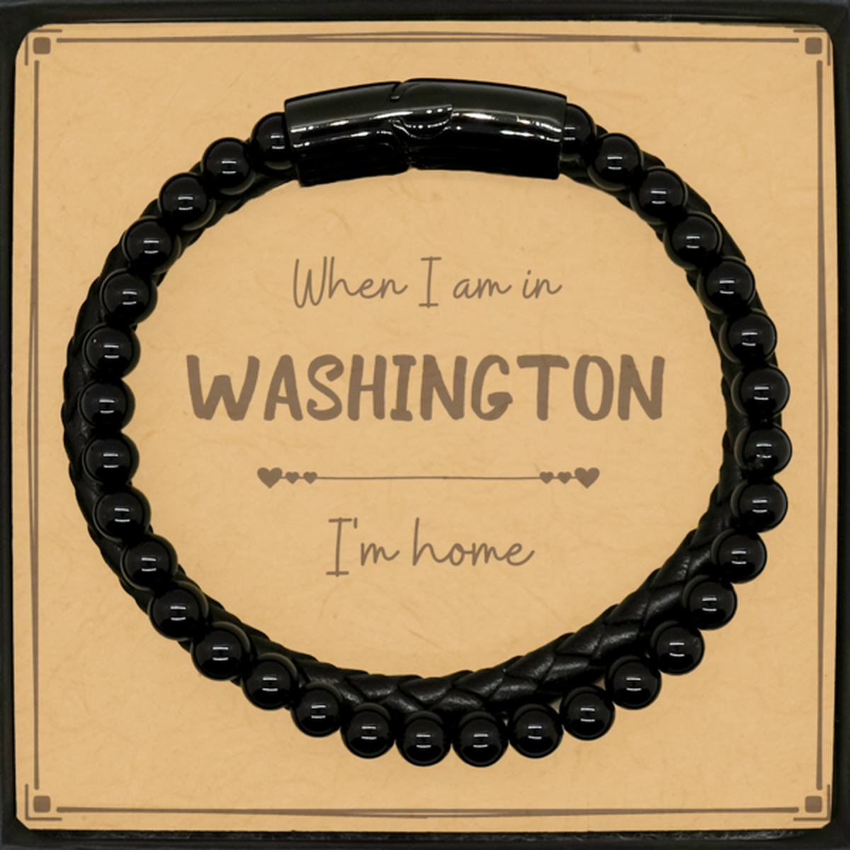 When I am in Washington I'm home Stone Leather Bracelets, Message Card Gifts For Washington, State Washington Birthday Gifts for Friends Coworker