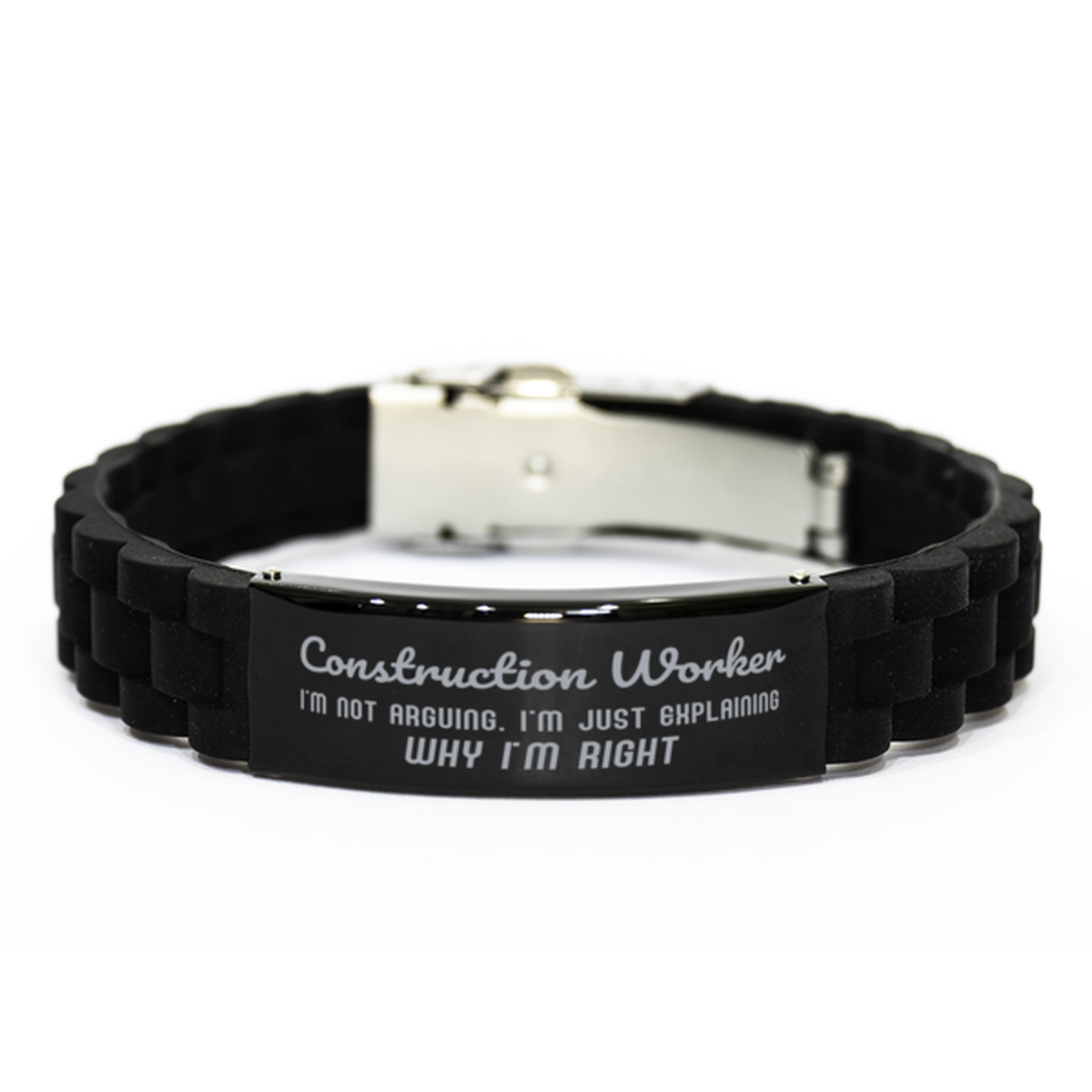 Construction Worker I'm not Arguing. I'm Just Explaining Why I'm RIGHT Black Glidelock Clasp Bracelet, Funny Saying Quote Construction Worker Gifts For Construction Worker Graduation Birthday Christmas Gifts for Men Women Coworker
