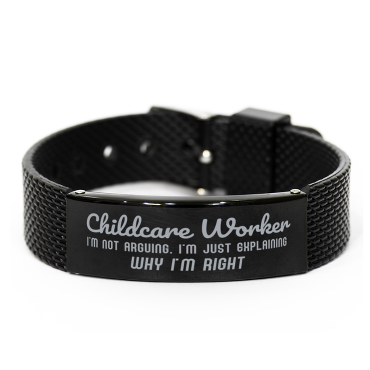 Childcare Worker I'm not Arguing. I'm Just Explaining Why I'm RIGHT Black Shark Mesh Bracelet, Funny Saying Quote Childcare Worker Gifts For Childcare Worker Graduation Birthday Christmas Gifts for Men Women Coworker