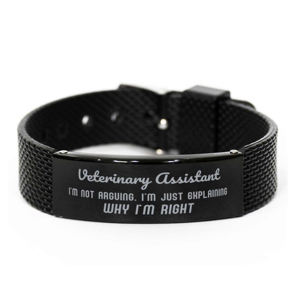 Veterinary Assistant I'm not Arguing. I'm Just Explaining Why I'm RIGHT Black Shark Mesh Bracelet, Funny Saying Quote Veterinary Assistant Gifts For Veterinary Assistant Graduation Birthday Christmas Gifts for Men Women Coworker