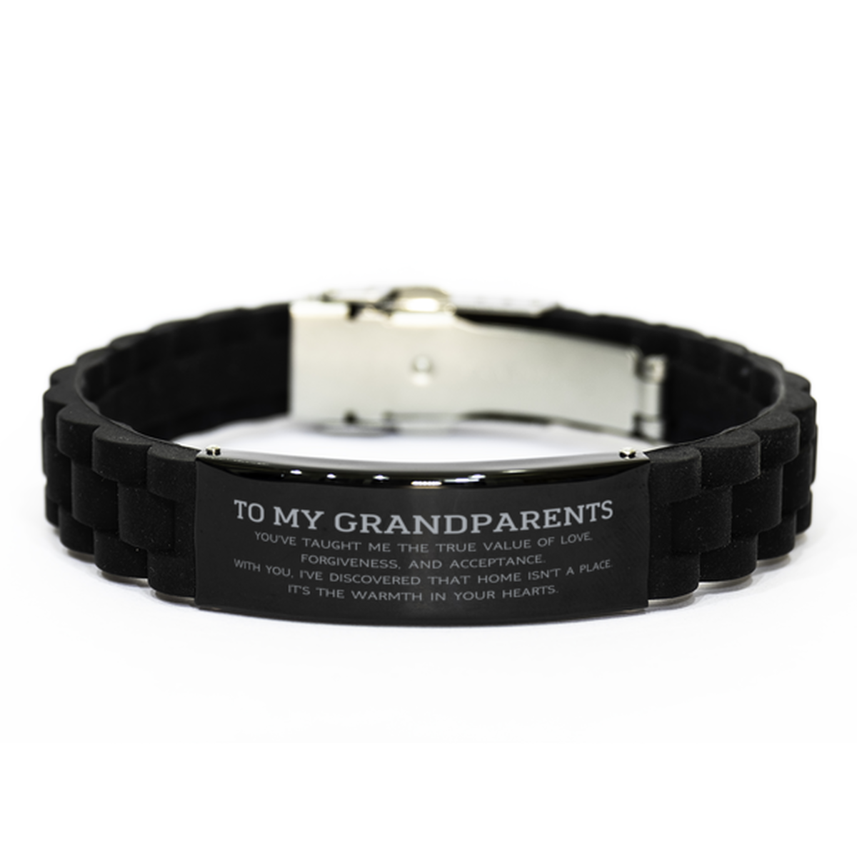 Grandparents Black Engraved Bracelet - You've Taught Me Love | Thank You Gift