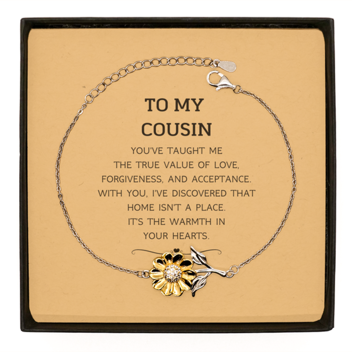 To My Cousin Gifts, You've taught me the true value of love, Thank You Gifts For Cousin, Birthday Sunflower Bracelet For Cousin