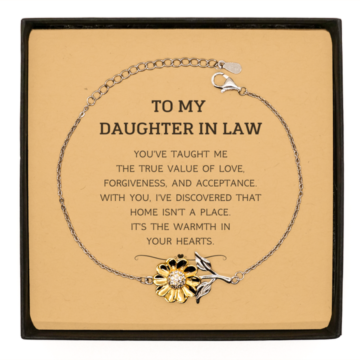 To My Daughter In Law Gifts, You've taught me the true value of love, Thank You Gifts For Daughter In Law, Birthday Sunflower Bracelet For Daughter In Law