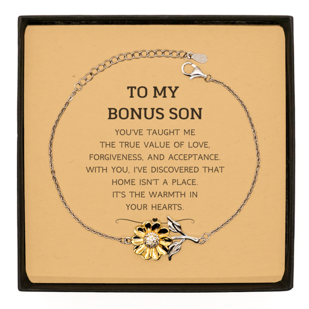 To My Bonus Son Gifts, You've taught me the true value of love, Thank You Gifts For Bonus Son, Birthday Sunflower Bracelet For Bonus Son