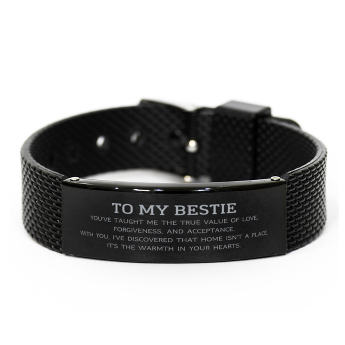 To My Bestie Gifts, You've taught me the true value of love, Thank You Gifts For Bestie, Birthday Black Shark Mesh Bracelet For Bestie