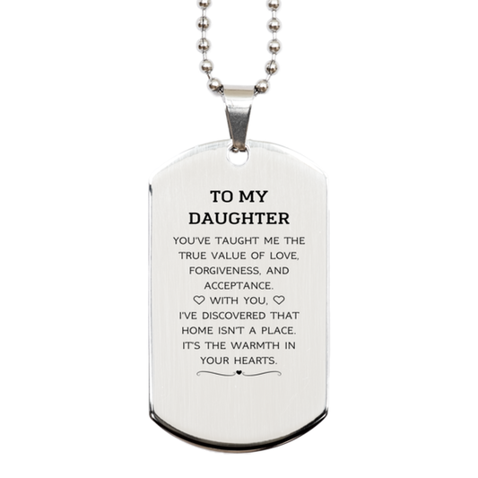 Daughter Silver Dog Tag Necklace - You've Taught Me the True Value of Love | Birthday Gift