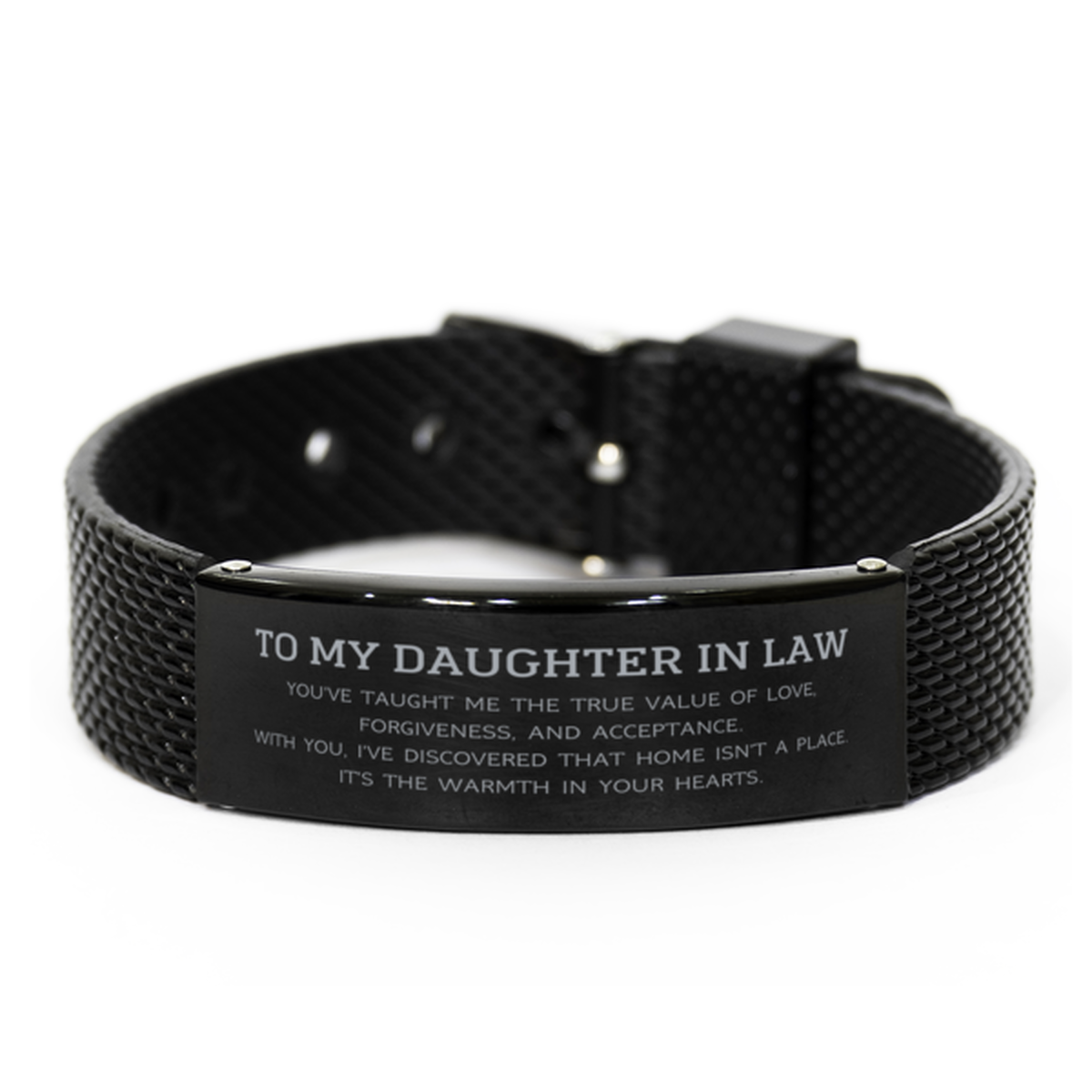 To My Daughter In Law Gifts, You've taught me the true value of love, Thank You Gifts For Daughter In Law, Birthday Black Shark Mesh Bracelet For Daughter In Law