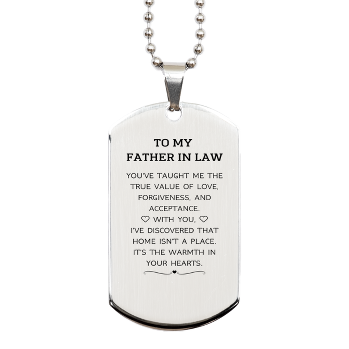 Father In Law Silver Dog Tag Necklace - You've Taught Me the True Value of Love | Birthday Gift
