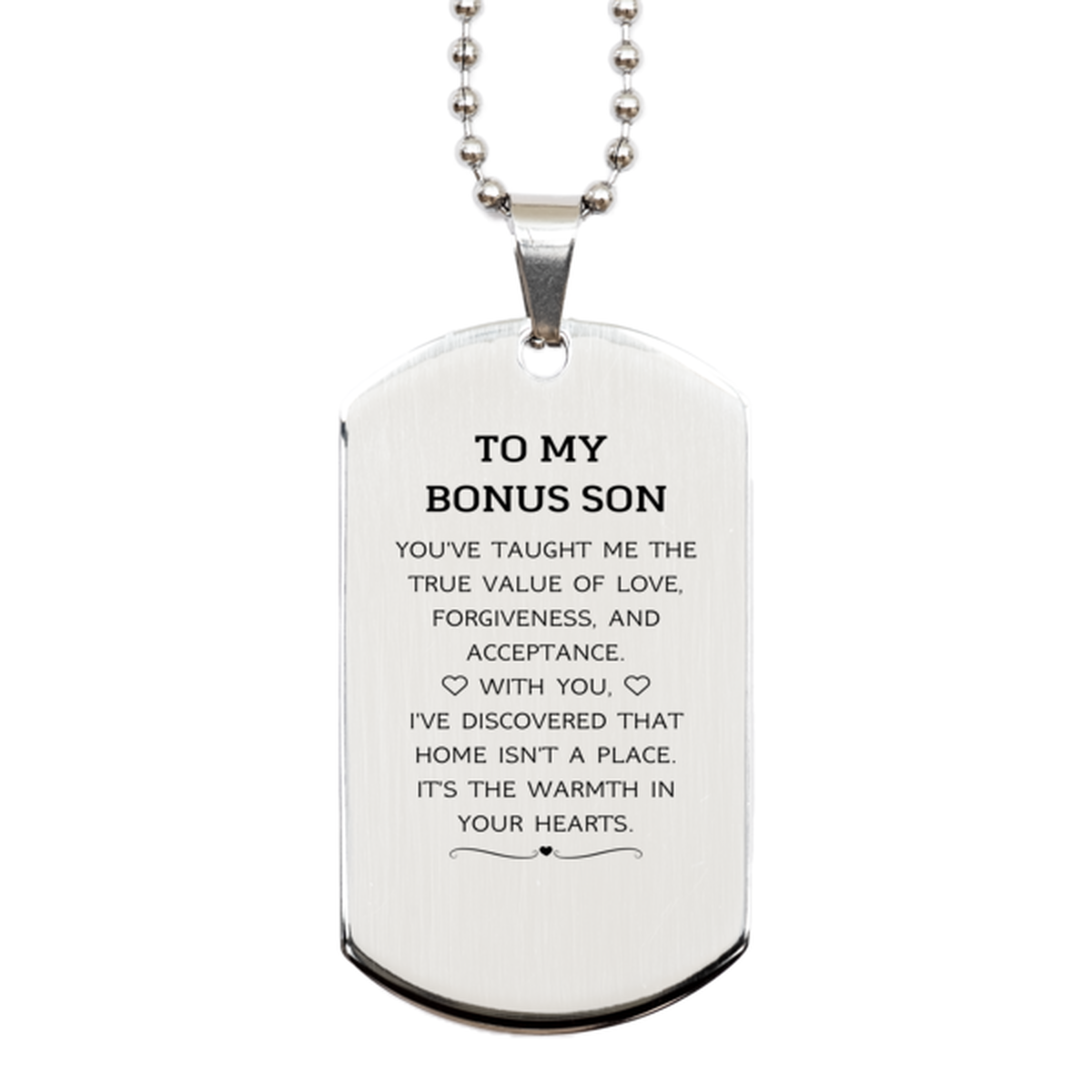 To My Bonus Son Gifts, You've taught me the true value of love, Thank You Gifts For Bonus Son, Birthday Silver Dog Tag For Bonus Son