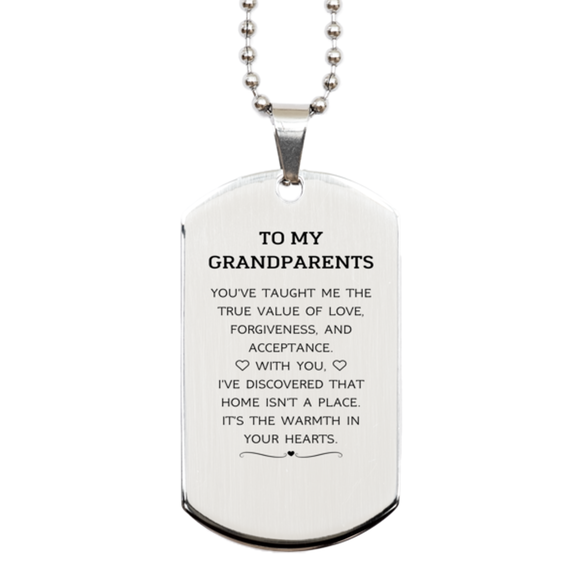 Grandparents Silver Dog Tag Necklace - You've Taught Me the True Value of Love | Thank You Gift