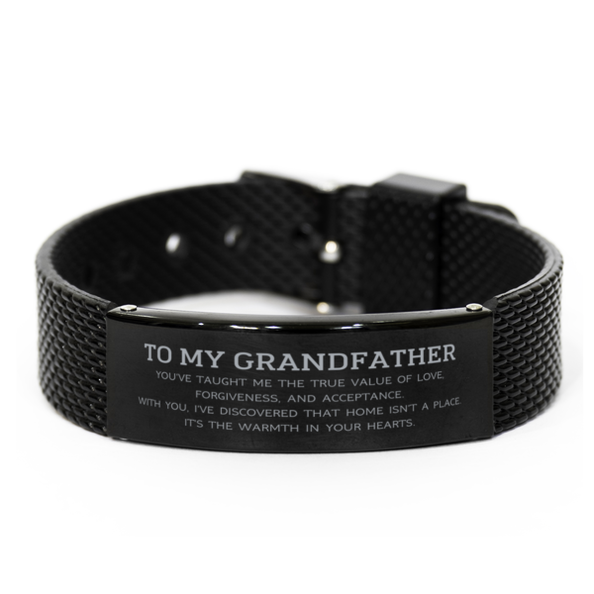 To My Grandfather Gifts, You've taught me the true value of love, Thank You Gifts For Grandfather, Birthday Black Shark Mesh Bracelet For Grandfather