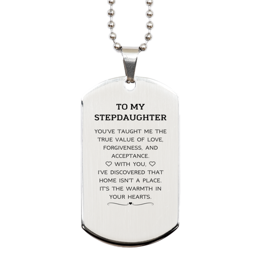 Stepdaughter Silver Dog Tag Necklace - You've Taught Me the True Value of Love | Birthday Gift