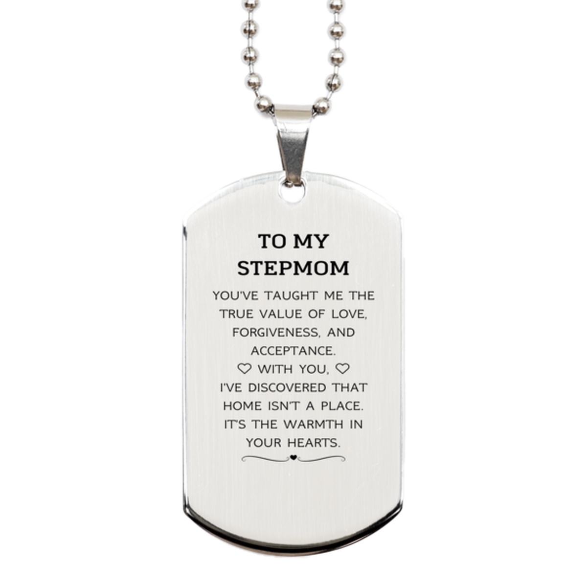 To My Stepmom Gifts, You've taught me the true value of love, Thank You Gifts For Stepmom, Birthday Silver Dog Tag For Stepmom