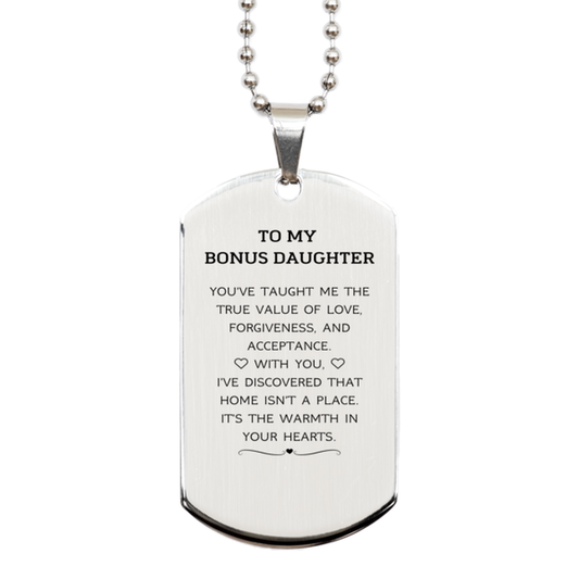 Bonus Daughter Silver Dog Tag Necklace - You've Taught Me the True Value of Love | Thoughtful Gift