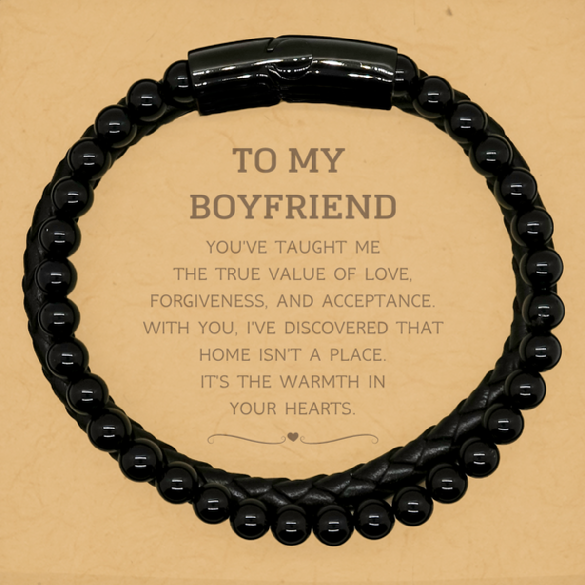 To My Boyfriend Gifts, You've taught me the true value of love, Thank You Gifts For Boyfriend, Birthday Stone Leather Bracelets For Boyfriend