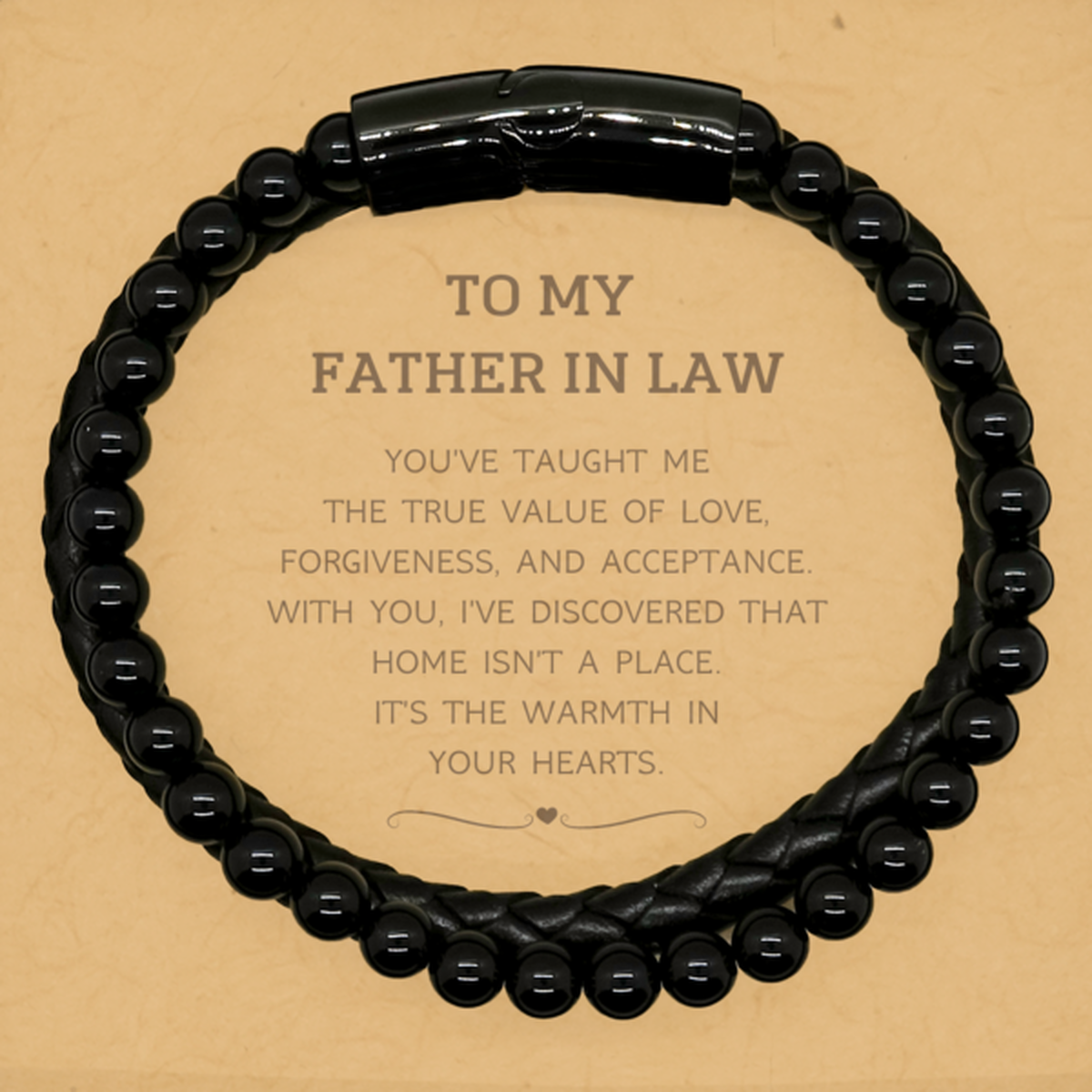To My Father In Law Gifts, You've taught me the true value of love, Thank You Gifts For Father In Law, Birthday Stone Leather Bracelets For Father In Law