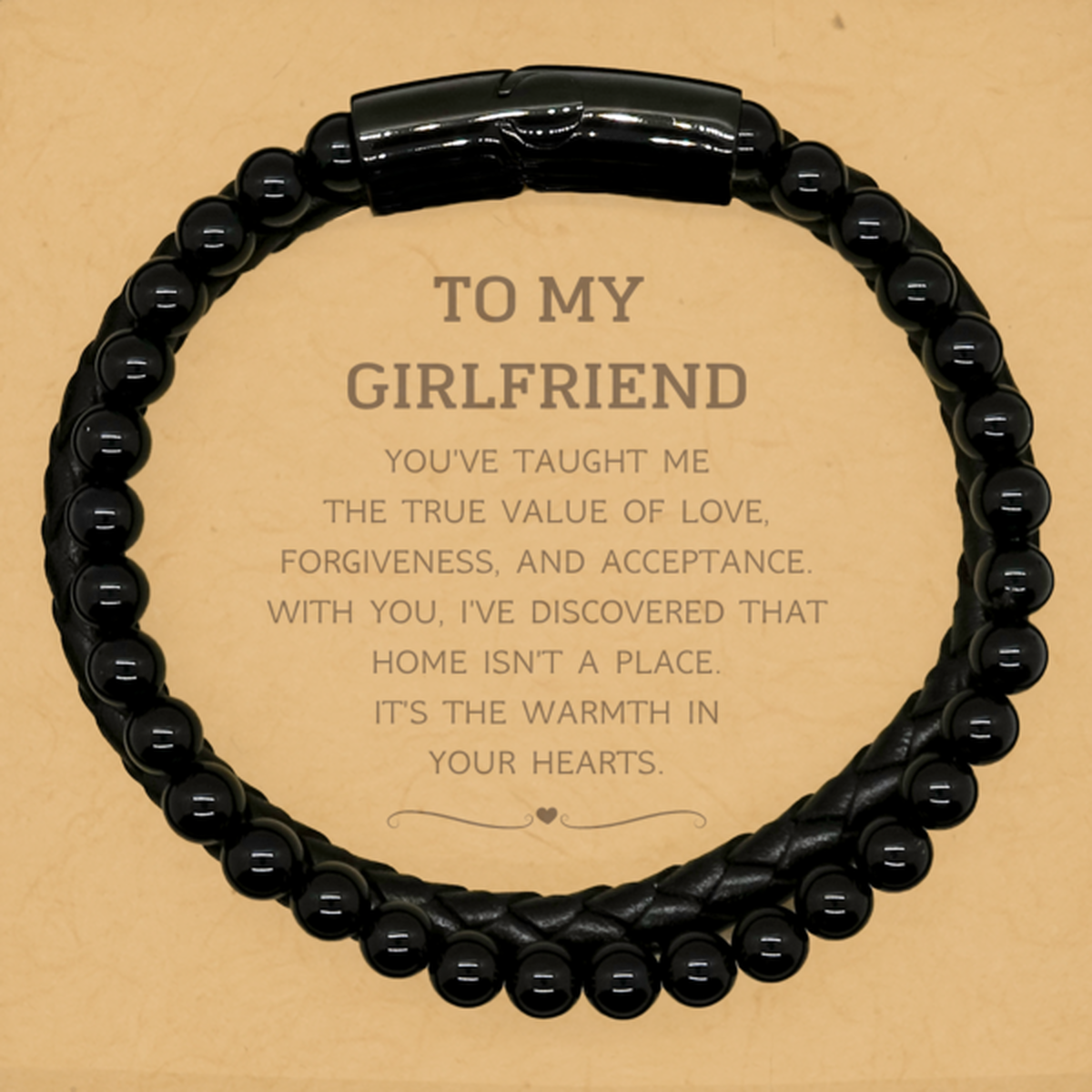 Girlfriend Stone Leather Bracelet - You’ve Taught Me the True Value of Love | Birthday Gift