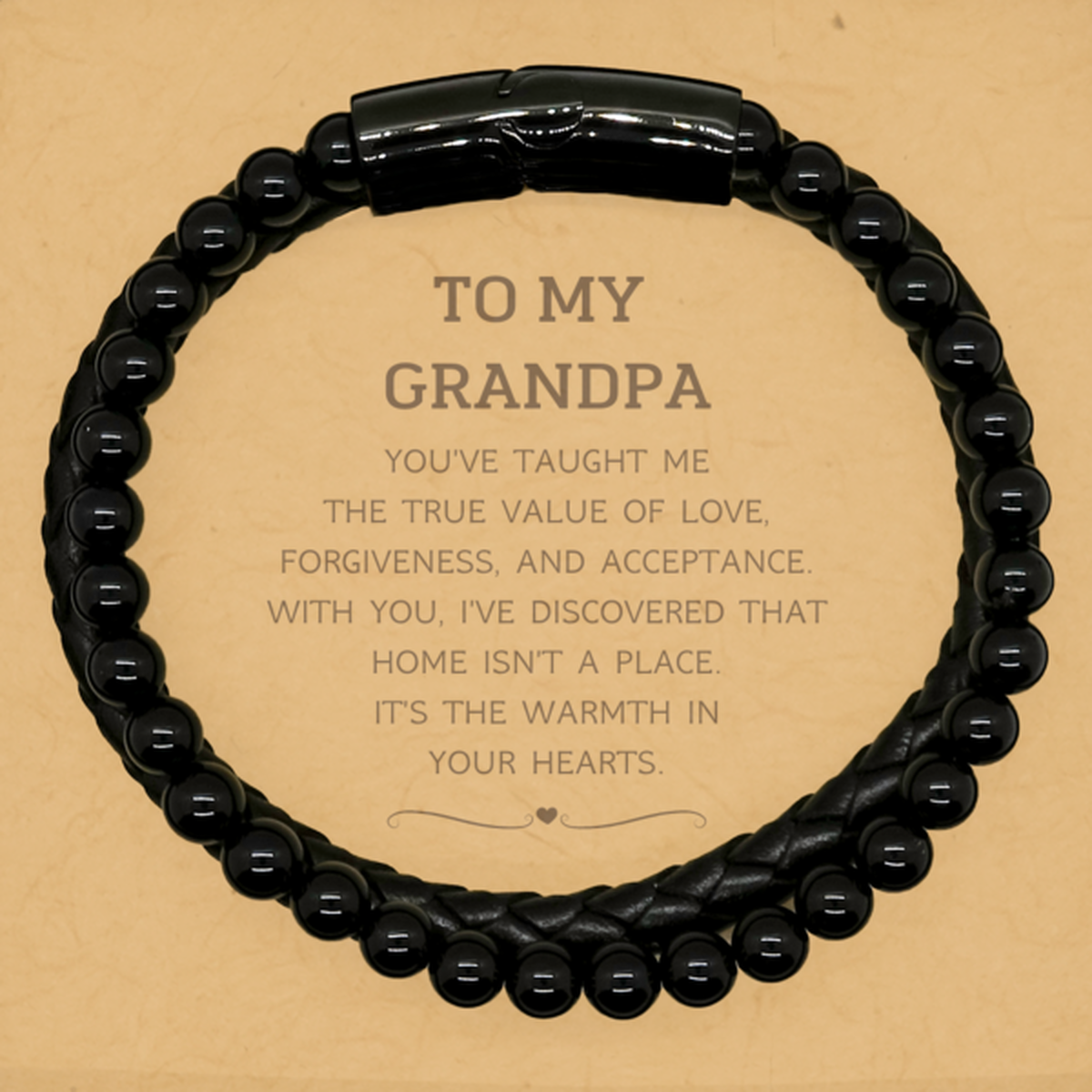 Grandpa Stone Leather Bracelet - Inspirational Design | Birthday Gift